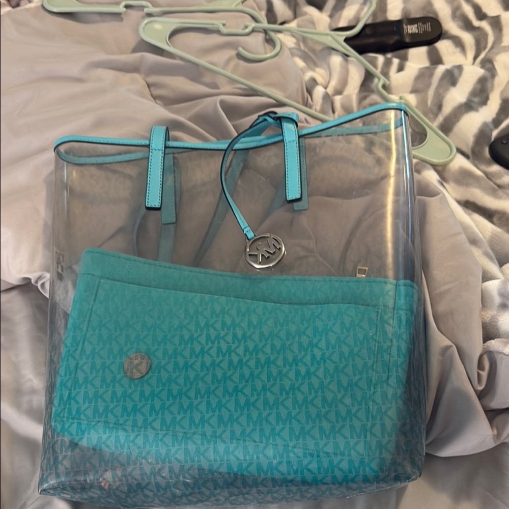 Michael Kors Blue and Gray Tote Bag with Transparent Design